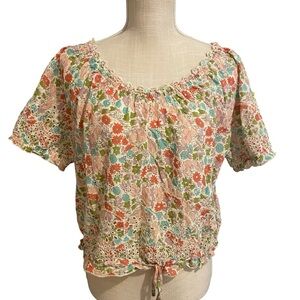Anthropologie Jennifer & Grace Floral Cotton Blouse with Ruffle Trim